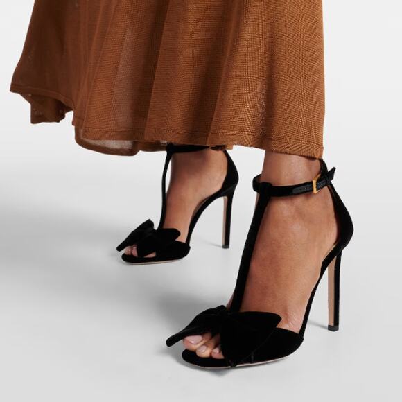 TOM FORD | Velvet Brigitte Sandal in Black T-Strap Open Toe Bow Heels 40 / 8.5 - Picture 2 of 16
